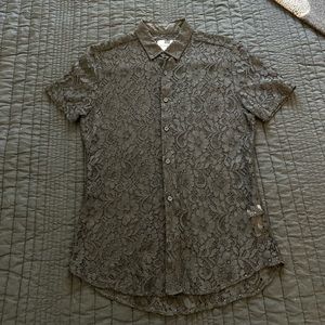 Topman black lace short sleeve button up